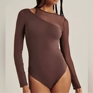 Abercrombie Long Sleeve Asymmetrical Mesh Bodysuit